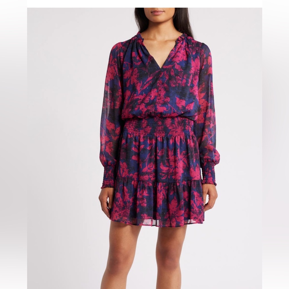 Chelsea28 Vibrant Pink and Navy Floral Dress